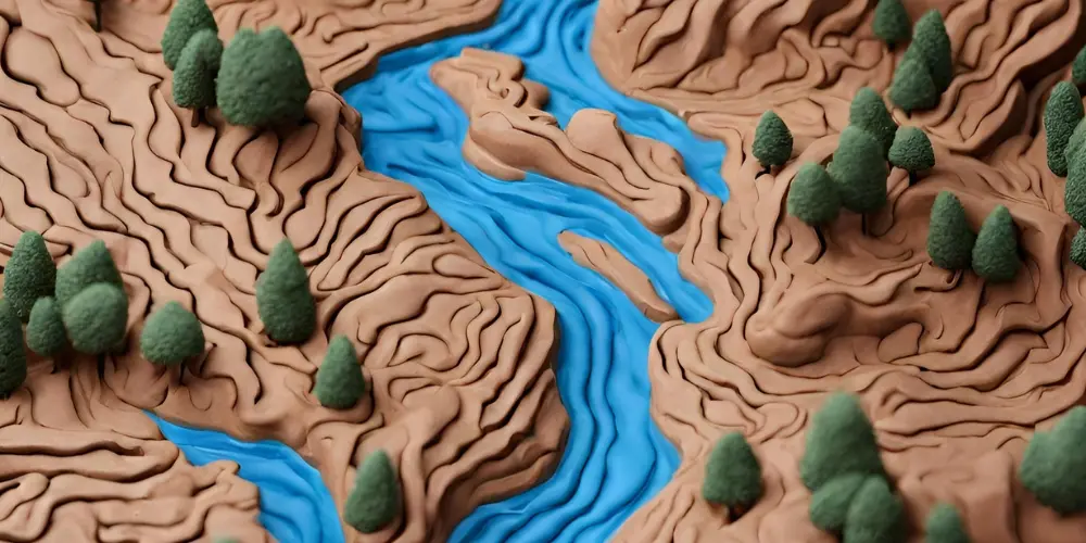 Mapa fluvial en 3D hecho de arcilla